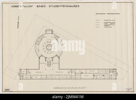 Poelzig Hans (1869-1936), Studentenhaus der Technischen Universität Berlin-Charlottenburg (ohne Jahr): Vorentwurf, Grundriß EG 1: 200. Tinte auf Transparent, 67,9 x 98,6 cm (einschließlich Scankanten) Stockfoto