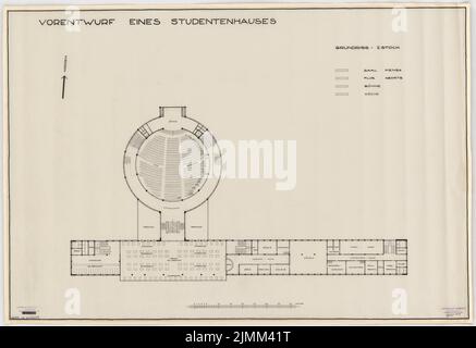 Poelzig Hans (1869-1936), Studentenhaus der Technischen Universität Berlin-Charlottenburg (ohne Jahr): Vorentwurf, Grundriß 1. OG 1: 200. Tinte auf Transparent, 67,9 x 98,8 cm (einschließlich Scankanten) Stockfoto