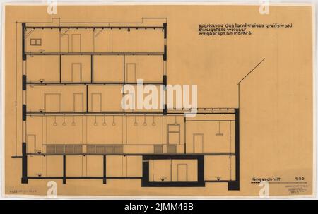 Poelzig Hans (1869-1936), Kreissparkasse Wolgast (1931): Vorgestellte Gestaltung, Längsschnitt 1:50. Tinte auf Transparent, 43,9 x 69,8 cm (einschließlich Scankanten) Stockfoto