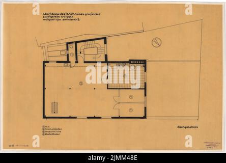 Poelzig Hans (1869-1936), Kreissparkasse Wolgast (1931): Vorentwurf, Grundriß Obergeschoß 1:50. Tinte auf Transparent, 47 x 69,6 cm (einschließlich Scankanten) Stockfoto