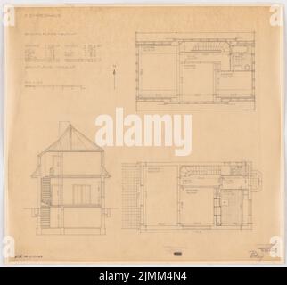 Poelzig Hans (1869-1936), Siedlungsprojekt (1932-1933): Giebelhaus, 5 Zimmer, Grundrisse, Durchschnitt 1:50. Bleistift auf Transparent, 56,8 x 61 cm (einschließlich Scankanten) Stockfoto