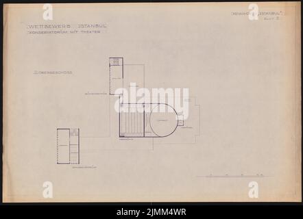 Poelzig Hans (1869-1936), Konservatorium mit Theater, Istanbul (1935): Grundriss 3. UND 1: 200. Leichter Bruch auf Papier, 65,7 x 96,9 cm (einschließlich Scankanten) Stockfoto