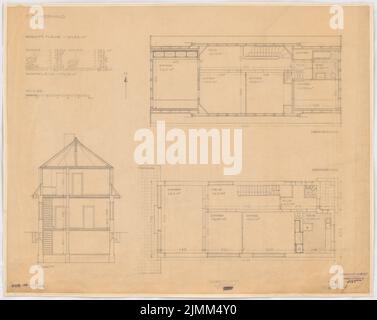 Poelzig Hans (1869-1936), Siedlungsprojekt (1932-1933): Giebelhaus, 7 Zimmer, Grundrisse, Durchschnitt 1:50. Bleistift auf Transparent, 57 x 71,7 cm (einschließlich Scankanten) Stockfoto