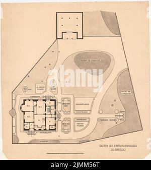 Poelzig Hans (1869-1936), Kunst- und Handelsausstellung 1904 in Breslau. Einfamilienhaus (1904): Abteilung mit Garten. Tusche Aquarell auf Papier, 71,7 x 67,9 cm (einschließlich Scankanten) Stockfoto