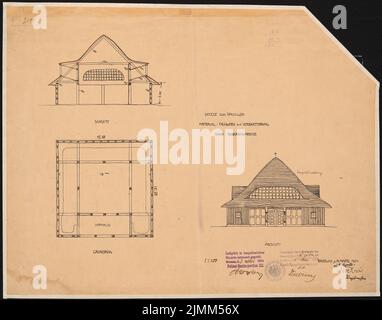 Poelzig Hans (1869-1936), Kunst- und Handelsausstellung 1904 in Breslau. Pavillon (03/18/1904): Pavillon: Grundriß, Schnitt, Folter 1: 100. Tinte auf Papier, 48,2 x 61,4 cm (einschließlich Scankanten) Stockfoto