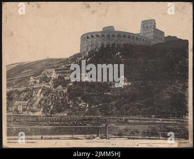 Poelzig Hans (1869-1936), Bismarck-Denkmal auf der Elisenhöhe, Bingen (1910): Perspektivische Ansicht mit Landschaftsdarstellung, Lösung A, (Variante). Zeichnung im Foto auf Karton, 45,8 x 59,6 cm (inklusive Scankanten) Stockfoto