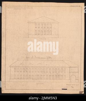 Poelzig Hans (1869-1936), Verwaltungsgebäude in Römergrube bei Rybnik (25. Mai 1914): Vorschlag B, 2 Aufrufe N und W 1: 100. Leichter Bruch auf Papier, 51,1 x 46,2 cm (einschließlich Scankanten) Stockfoto