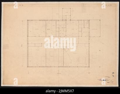 Poelzig Hans (1869-1936), Holzhaus für die Deutsche Werkstätten AG, Dresden-Hellerau (1921): Lageplan Holzhaus Nr. 8 1:50. Leichter Bruch auf Papier, 34,7 x 47,4 cm (einschließlich Scankanten) Stockfoto