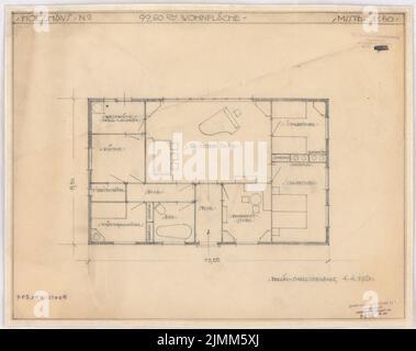 Poelzig Hans (1869-1936), Holzhaus für die Deutsche Werkstätten AG, Dresden-Hellerau (04.04.1921): Lageplan Holzhaus Nr.? 1:50 Uhr. Bleistift auf Transparent, 36,5 x 46,1 cm (einschließlich Scankanten) Stockfoto