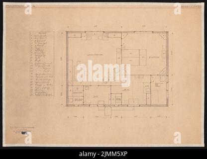 Poelzig Hans (1869-1936), Holzhaus für die Deutsche Werkstätten AG, Dresden-Hellerau (1921): Lageplan Holzhaus Nr. 4 1:50. Leichter Bruch auf Papier, 33,2 x 46,1 cm (einschließlich Scankanten) Stockfoto