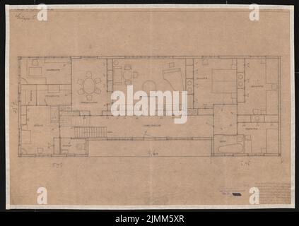 Poelzig Hans (1869-1936), Holzhaus für die Deutsche Werkstätten AG, Dresden-Hellerau (1921): Lageplan Holzhaus Nr. 2 1:50. Leichter Bruch auf Papier, 33,2 x 46,7 cm (einschließlich Scankanten) Stockfoto