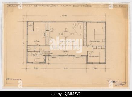 Poelzig Hans (1869-1936), Holzhaus für die Deutsche Werkstätten AG, Dresden-Hellerau (1921): Grundrisshaus Typ I 1:50. Bleistift auf Transparent, 33,7 x 49,2 cm (einschließlich Scankanten) Stockfoto