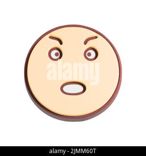 Angry Face 3D-Illustration. Cartoon-Figur auf weißem Hintergrund isoliert. Stockfoto