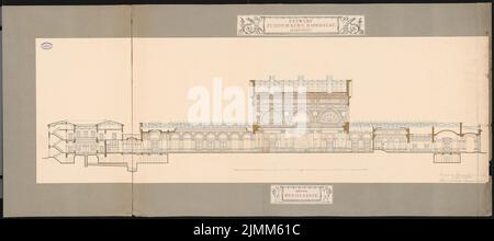 Salzmann Max (1850-1897), Spa und Badehaus. Schinkel-Wettbewerb 1878: Kurhaus: Querschnitt 1: 100. Tinte und Tinte Wasserfarben auf Papier, 84,8 x 191,1 cm (inklusive Scankante). Stockfoto