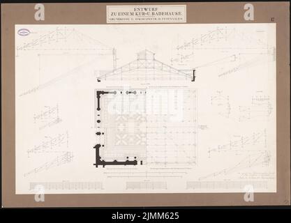 Salzmann Max (1850-1897), Spa und Badehaus. Schinkel Wettbewerb 1878 (10/10/1878): Festsaal: Dachbauplan. Tinte und Tinte auf Papier, 78,7 x 109,4 cm (einschließlich Scankanten) Stockfoto