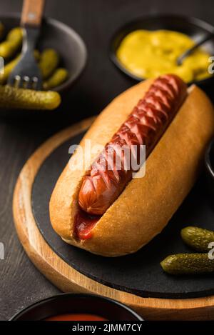 High Angle Delicious Hot Dog Stockfoto