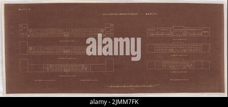 Poelzig Hans (1869-1936), Deutsches Sportforum, Berlin (1926): Studentenheim, Essensinstitution: Grundrisse EG - 2.. Stock 1: 500. Negativer Bruch, 29,7 x 69 cm (einschließlich Scankanten) Stockfoto