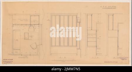 Poelzig Hans (1869-1936), Geschäfte im Zoo, Berlin. Umbau (06.09.1924): GDA-Shops, Beratungsraum-Grundriß und 3 Schnitte A-B, C-D, E-F 1:20. Bleistift auf Transparent, 37,1 x 73,8 cm (einschließlich Scankanten) Stockfoto