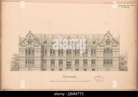 Butz Hermann (1855-1911), Bezirkskrankenhaus in Insterburg. Monatlicher Wettbewerb November 1885 (11,1885): Riß Street view; Scale bar. Tinte auf Karton, 37,5 x 56,9 cm (einschließlich Scankanten) Stockfoto