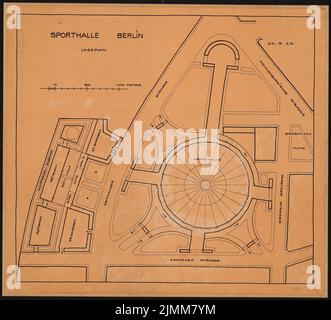 Poelzig Hans (1869-1936), Sporthalle, Berlin (20. Mai 1926): Projekt I, Lageplan 1: 1000. Tinte auf Transparent, 48,2 x 53,2 cm (einschließlich Scankanten) Stockfoto