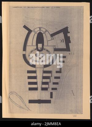 Poelzig Hans (1869-1936), Deutsche Bauausstellung in Berlin. Pavillon für den Deutschen Stahlbauverband (1929): Abteilung 1: 1000. Material/Technologie N.N. aufgezeichnet, 135,5 x 103,4 cm (einschließlich Scankanten) Stockfoto