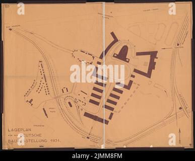 Poelzig Hans (1869-1936), Deutsche Bauausstellung 1931, Berlin. Pavillon für den Deutschen Stahlbauverband: Gesamtwerk. Leichter Bruch auf Papier, 144,00 x 186,00 cm (einschließlich Scankante). Stockfoto