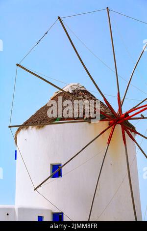 Mykonos Insel Windmühle in Griechenland, Kykladen Stockfoto