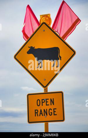 Open Range-Schild - westlich der USA Stockfoto