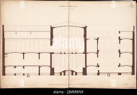 Böckmann Wilhelm (1832-1902), palastähnliches Haus in Berlin. Schinkel-Wettbewerb 1858 (11,1860): Querschnitt; Skalenbalken. Tusche-Aquarell auf der Schachtel, 64,5 x 98,6 cm (einschließlich Scankanten) Stockfoto