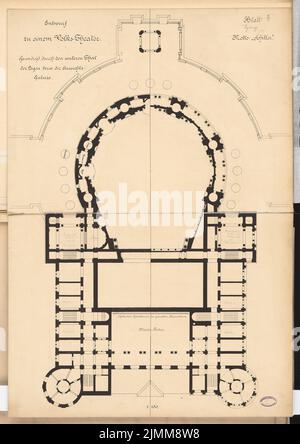 Egeling Paul (1856-1937), Entwurf für ein Volkstheater. Schinkel Wettbewerb 1892 (1892): Grundriß Unterteil der Hütten oder Beobachtungsgalerie 1: 150. Tinte auf Karton, Bleistift, 100,5 x 71,1 cm (einschließlich Scankanten) Stockfoto