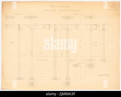 Messel Alfred (1853-1909), Geschäftsgebäude der Nationalbank, Berlin (1906-1907), Geschoßstützen, Lichtbruch auf Papier, Sammlung TU UB Plan Inv. Nr. 12276 Stockfoto