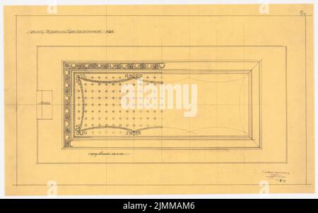 Messel Alfred (1853-1909), Geschäftshaus der Berliner Handelsgesellschaft, Berlin. Erweiterung (29.03.1907), Esszimmer: Teppiche, Bleistift auf Transparent, Sammlung TU UB Plan Inv. Nr. 12449 Stockfoto