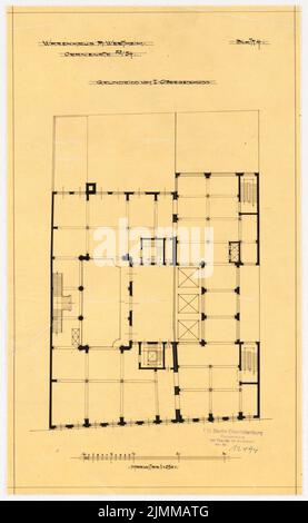 Messel Alfred (1853-1909), Wertheim, Oranienstraße, Berlin. Erweiterung (1900), Grundriß 1: 250, Tusche auf Transparent, TU UB Plan Collection Inv. Nr. 12494 Stockfoto