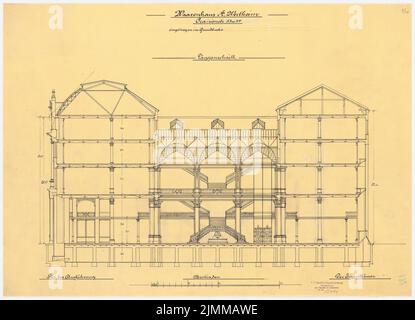 Messel Alfred (1853-1909), Wertheim, Oranienstraße, Berlin. Expansion (1900), Längsschnitt, Tinte auf Transparent, TU UB Plan Collection Inv. Nr. 12499 Stockfoto