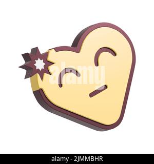 Lustige Herz Smiley Gesicht 3D Illustration. Cartoon Herz Figur isoliert auf weißem Hintergrund. Stockfoto