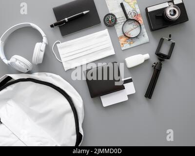 Reise still life Pack flach liegen Stockfoto