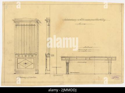 Messel Alfred (1853-1909), Gutshaus Mendelsohn-Bartholdy in Börnicke bei Bernau. Umbau (1904-1904), Billardtisch und Schrank, Bleistift auf Transparent, TU UB Plan Collection Inv. Nr. 13117 Stockfoto