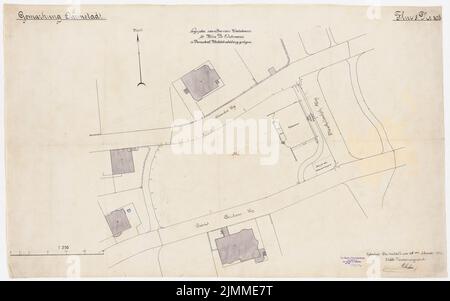 Messel Alfred (1853-1909), Villa Ostermann in Darmstadt. (1907), Lageplan 1: 250, Tusche und Bleistift auf Transparent, TU UB Plan Collection Inv. Nr. 13329,1 Stockfoto