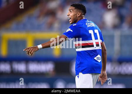 Genua, Italien. 05. August 2022. Abdelhamid sabiri von UC Sampdoria Gesten während des Coppa Italia Fußballspiels zwischen UC Sampdoria und Reggina 1914. Kredit: Nicolò Campo/Alamy Live Nachrichten Stockfoto