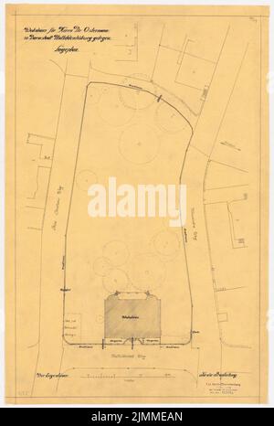 Messel Alfred (1853-1909), Villa Ostermann in Darmstadt. (1907), Lageplan 1: 250, Tusche und Bleistift auf Transparent, TU UB Plan Collection Inv. Nr. 13329,2 Stockfoto