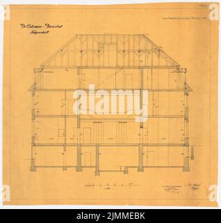 Messel Alfred (1853-1909), Villa Ostermann in Darmstadt. Projekt II (1907), Längsschnitt, 1:50, Bleistift-Aquarell auf Transparent, TU UB Plan Collection Inv. Nr. 13338 Stockfoto