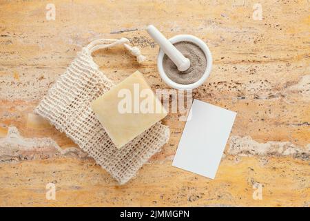 Ökologische Top-Ansicht Selbstpflegeprodukte Stockfoto