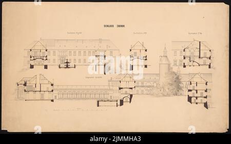 Orth August (1828-1901), Schloss Dr. Strousberg, Zbirow. Umrechnung (1869-1869): Gesamter Längsschnitt, Querschnitt. Tusche, Bleistift-Aquarell auf Karton, 74,7 x 128,6 cm (inklusive Scankanten) Stockfoto