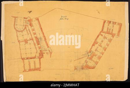 Orth August (1828-1901), Schloss Dr. Strousberg, Zbirow. Umbau (04.02.1870): Grundriß UG. Tinte, Bleistift, Wasserfarben auf Transparent, auf Karton, 85 x 134,6 cm (inklusive Scankanten) Stockfoto