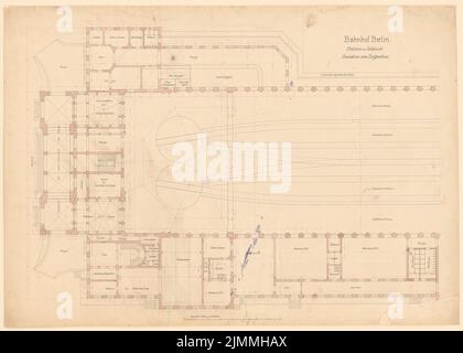 Orth August (1828-1901), Bahnhof Görlitz in Berlin (1866): Z.B. Grundriss des Kopfbretts, Fußnoten. Tinte, Tinte farbig, Aquarell auf Papier, 71,1 x 99,4 cm (einschließlich Scankanten) Stockfoto