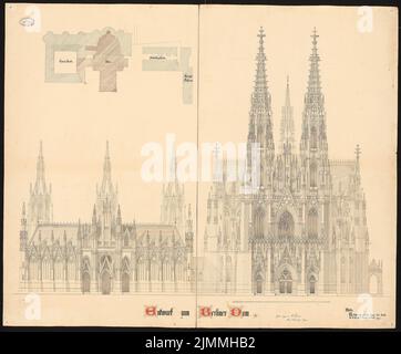 Cremer Robert (1826-1882), Berliner Dom: Lageplan mit Westseite. Tinte, Tinte farbig, Aquarell auf Karton, 98,2 x 118,4 cm (inkl. Scanrand). Stockfoto