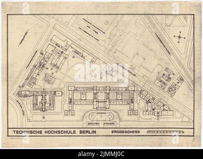 Rüster Emil (1883-1949), Technische Universität, Berlin (1945): Grundriss Erdboden 1: 1000 mit dem Verbot der Baracken. Bleistift über leichtem Bruch auf Papier, 46,9 x 63,7 cm (einschließlich Scankanten) Stockfoto