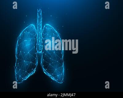 Abstraktion polygonale Vektordarstellung der menschlichen Lunge auf dunkelblauem Hintergrund. Humane Atmungsorgane mit niedrigem Poly-Design. Ich Stockfoto