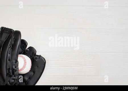 Handschuh von oben mit Platz für Baseballkopien Stockfoto