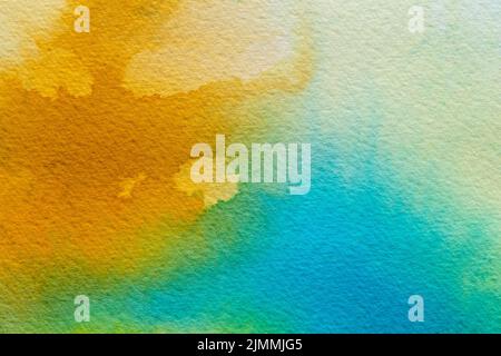 Abstrakter Aquarell gelbblauer Hintergrund Stockfoto